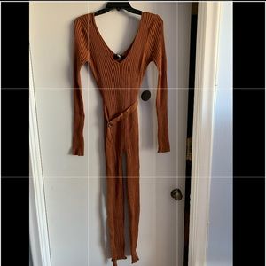 Rust colored ribbed jumpsuit